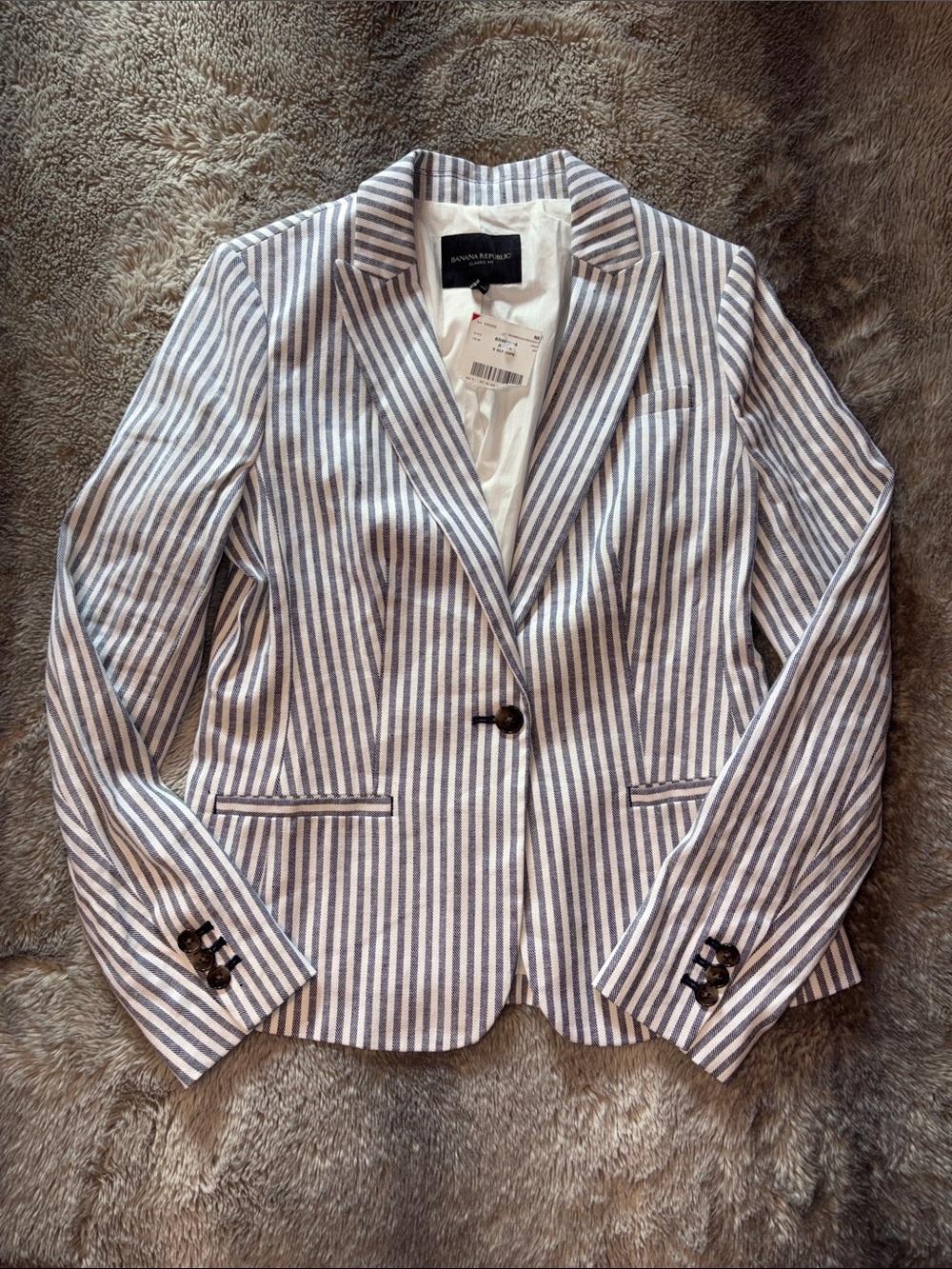 Banana Republic Blue & White Striped Cotton Blazer